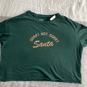PINK Sorry not sorry Santa loose crop t shirt